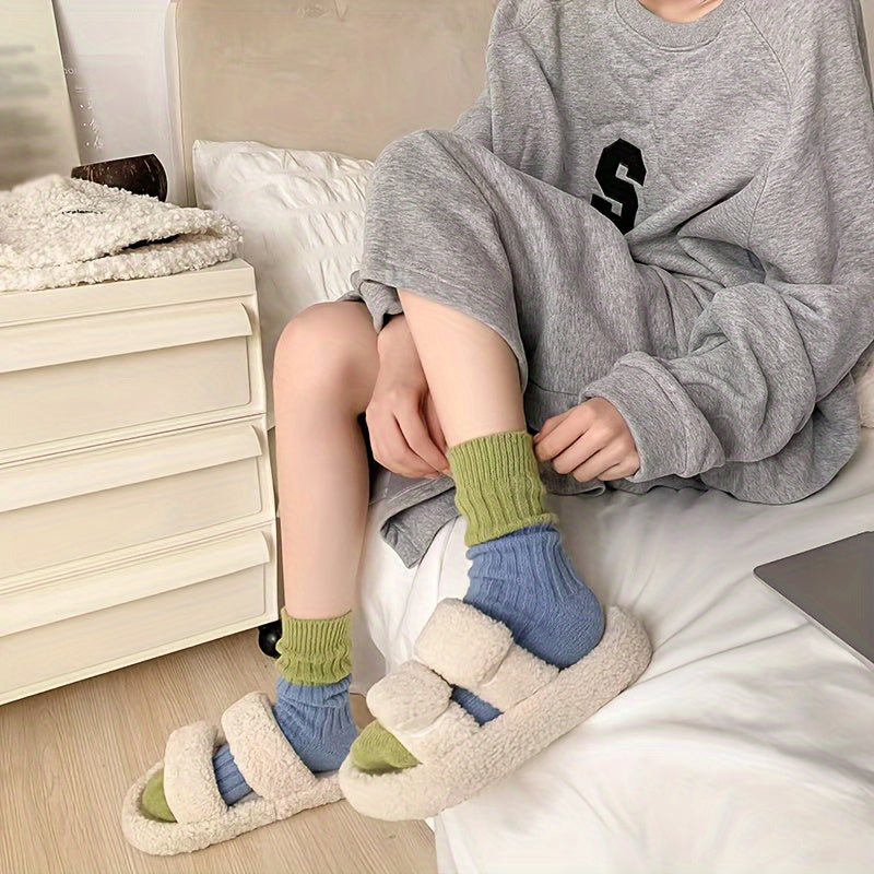 5 Pairs Colorblock Crew Socks Soft & Comfy Women's Stockings