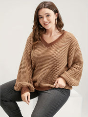  Lantern Sleeve V Neck Pullover Sweater