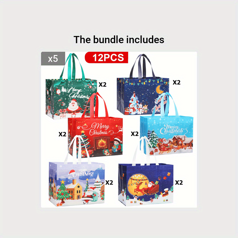 12pcs Christmas Gift Bags Large Xmas Party Favors Tote Bags With Handles