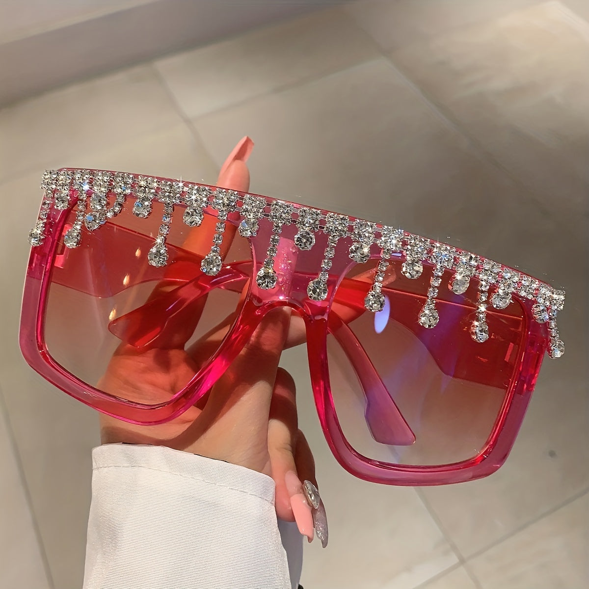 Y2K Rhinestone Oversized Square Sunglasses for Women Men