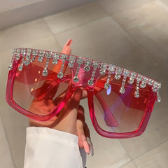 Y2K Rhinestone Oversized Square Sunglasses for Women Men
