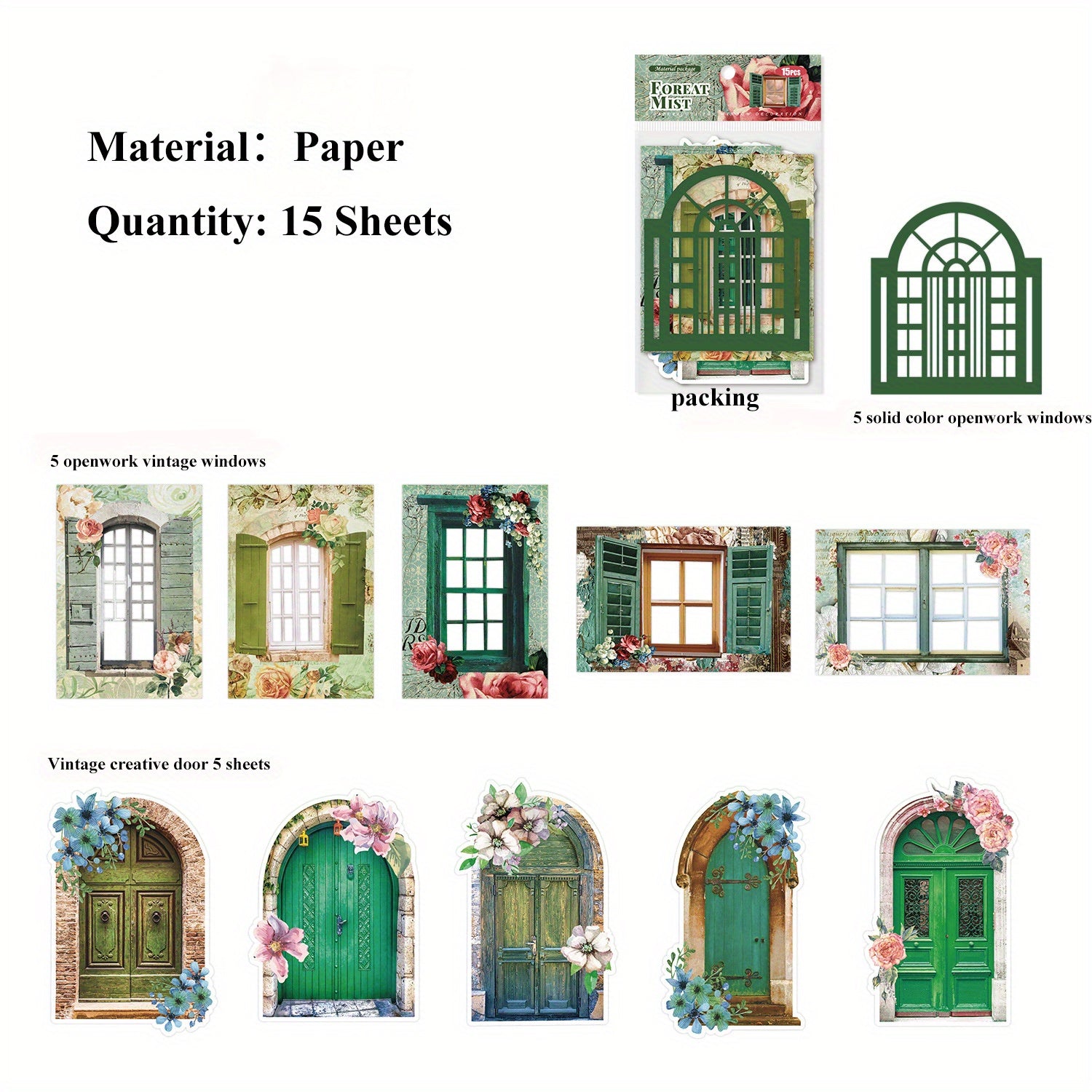 15 Sheets Retro Openwork Decoration Material Paper For Scrapbooking DIY