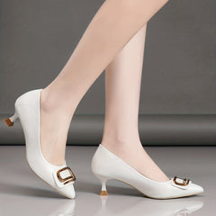 Metal Rectangle Decor Kitten Heels Pointed Toe Pumps