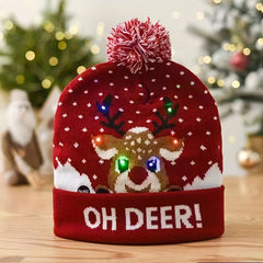 Warm Knit Beanie Hat with Christmas LED Lights