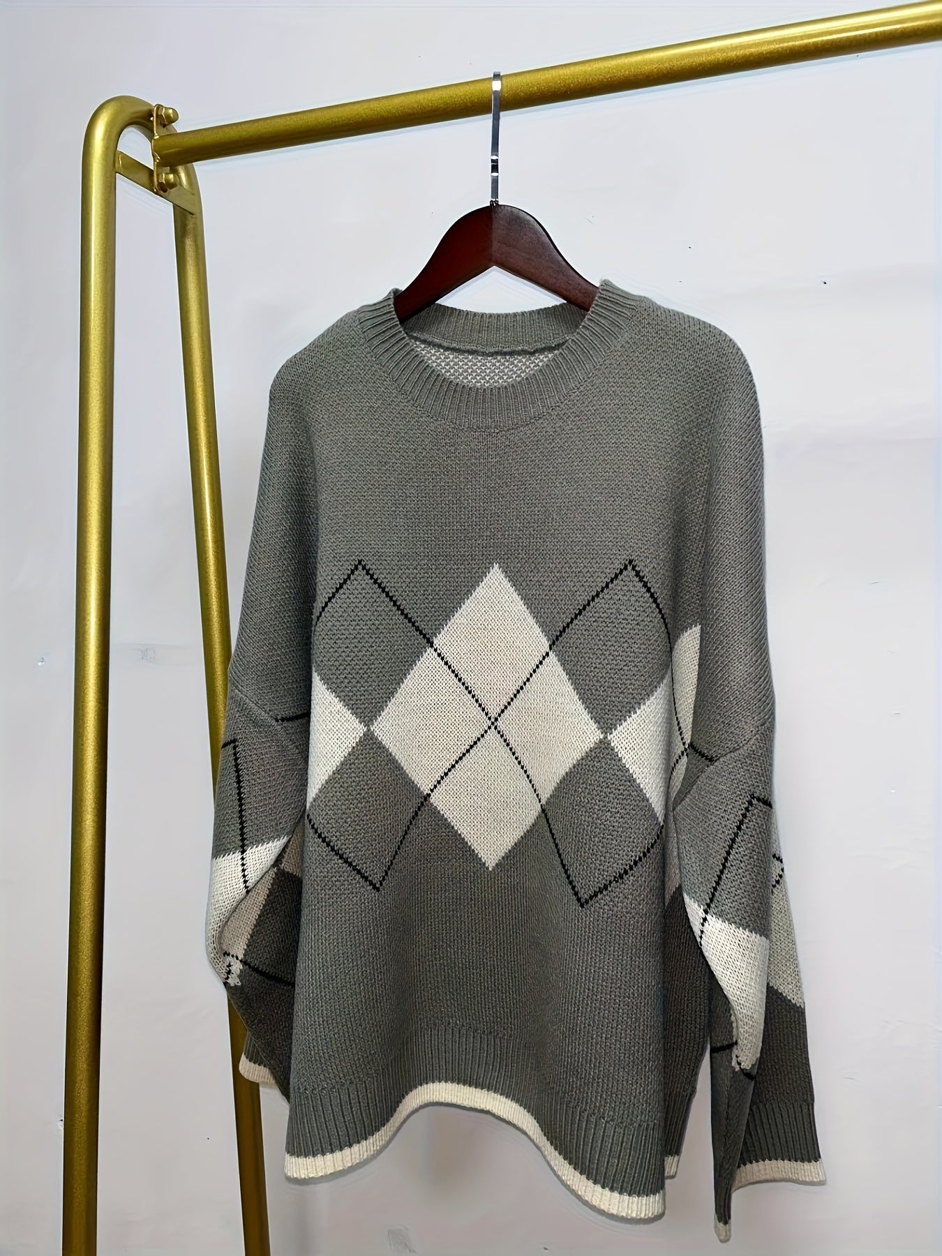  Argyle Pattern Round Neck Sweater Women's