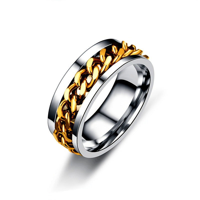 Men's Titanium Steel Chain Decor Rotatable Ring Couple Ring