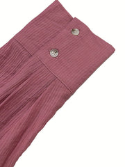  Crinkle Button Up Long Sleeve Blouse