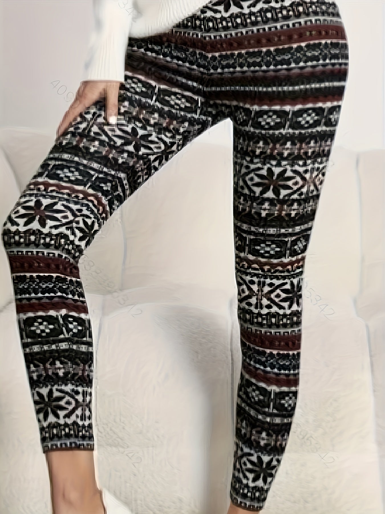  Snowflake & Geometric Print Leggings