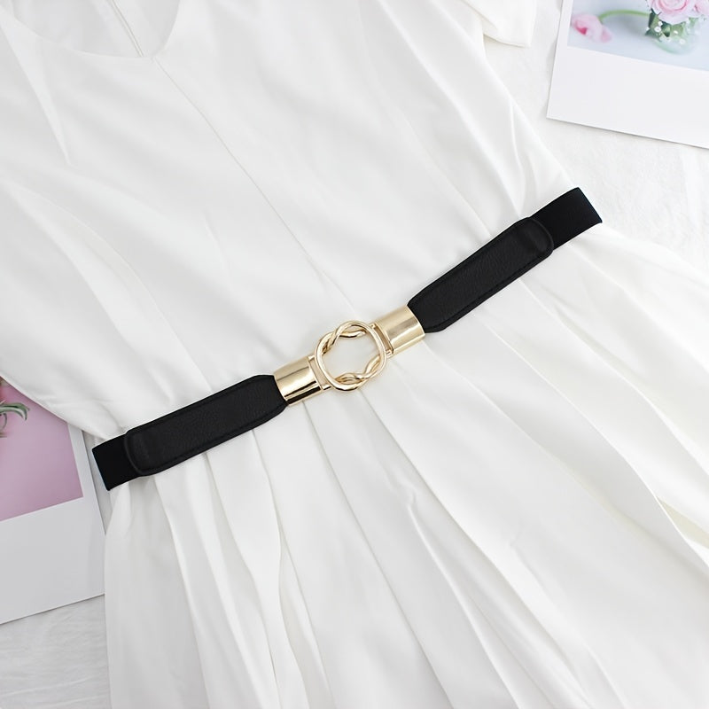 Double Cross Buckle Belt Thin Elastic Dress Belt Solid Coat Belts