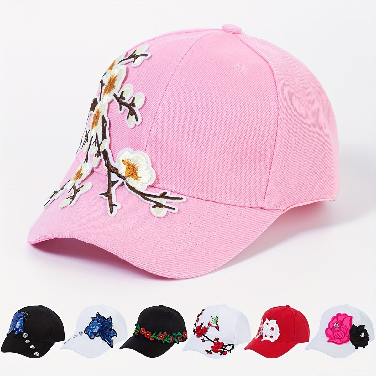 Flower Embroidery Patch Baseball Cap Sun Hat for Women
