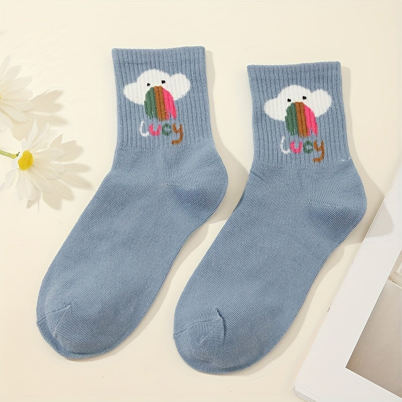 6 Pairs Cartoon Rainbow Socks Women's Stockings