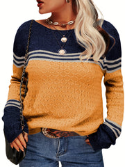  Colorblock Stripe Print Jacquard Sweater