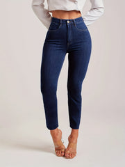 Medium Stretch Slim Fit Cropped Jeans Solid Washed Denim Pants