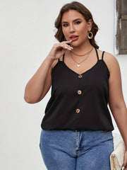  Halter Neck Cami Top Solid Button Decor