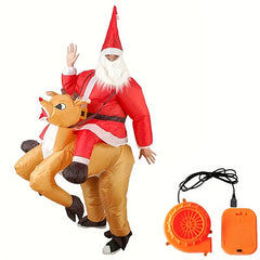 Christmas Santa Claus Riding Deer Inflatable Costume Party Dress Up