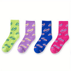 4 Pairs Letter Print Socks Crew Sports Stocking