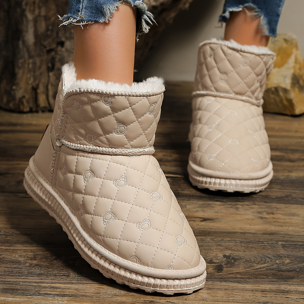Women's Solid Medium Tube Snow Boots Non-slip Outdoor Warm Boots