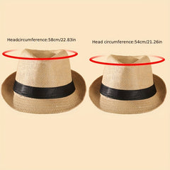 2pcs Straw Woven Belt Top Hat Sunshade Jazz Hat