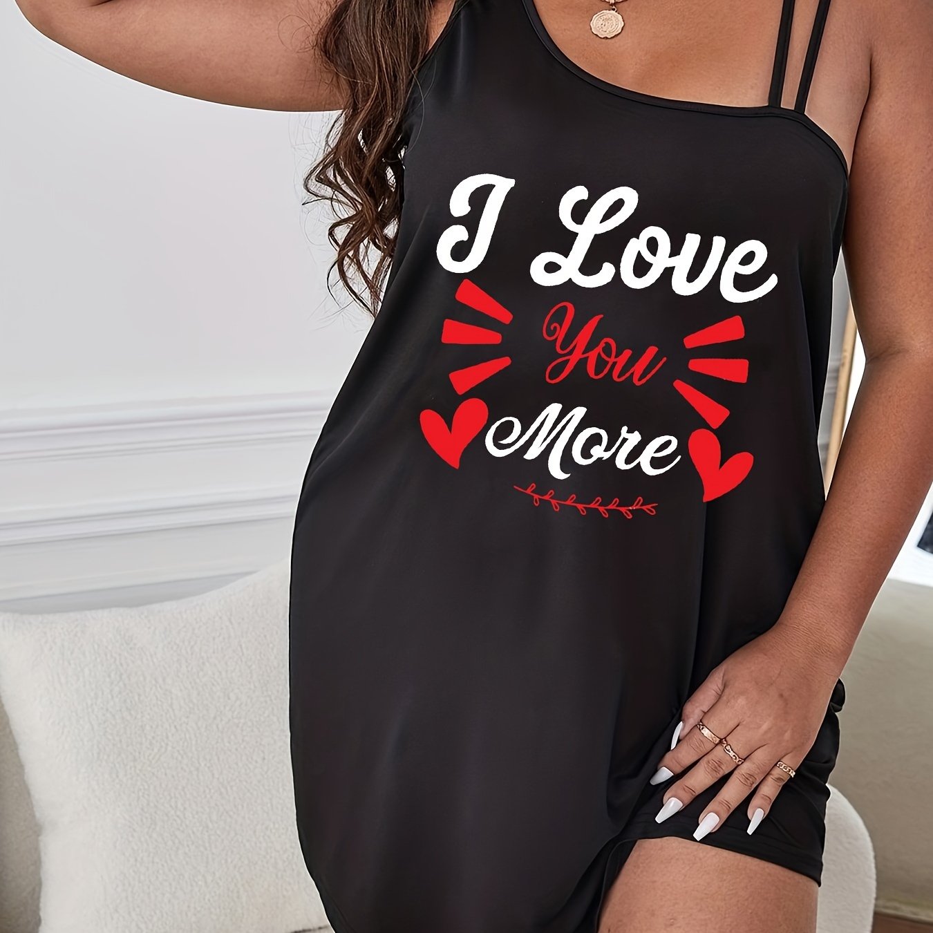  Sexy Nightdress Women's Plus Letter & Heart Print