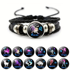 12 Constellation Leather Woven Bohemian Denim Bangle