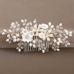 Floral Wedding Comb Pearl Hairpiece Bridal Hair Accessories