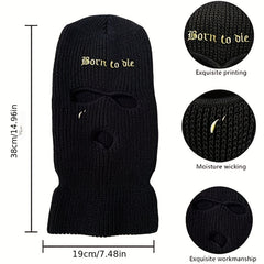 Gothic Letter Embroidery Balaclava 3 Hole Knitted Ski Mask