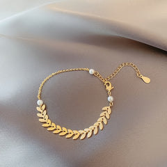 Wheat Ear Chain Necklace Bracelet Earrings Set Jewelry Gift