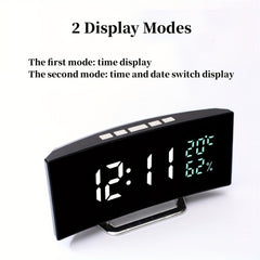 Curved Screen Digital Alarm Clock Temperature Humidity 3 Alarms Unlimited Snooze