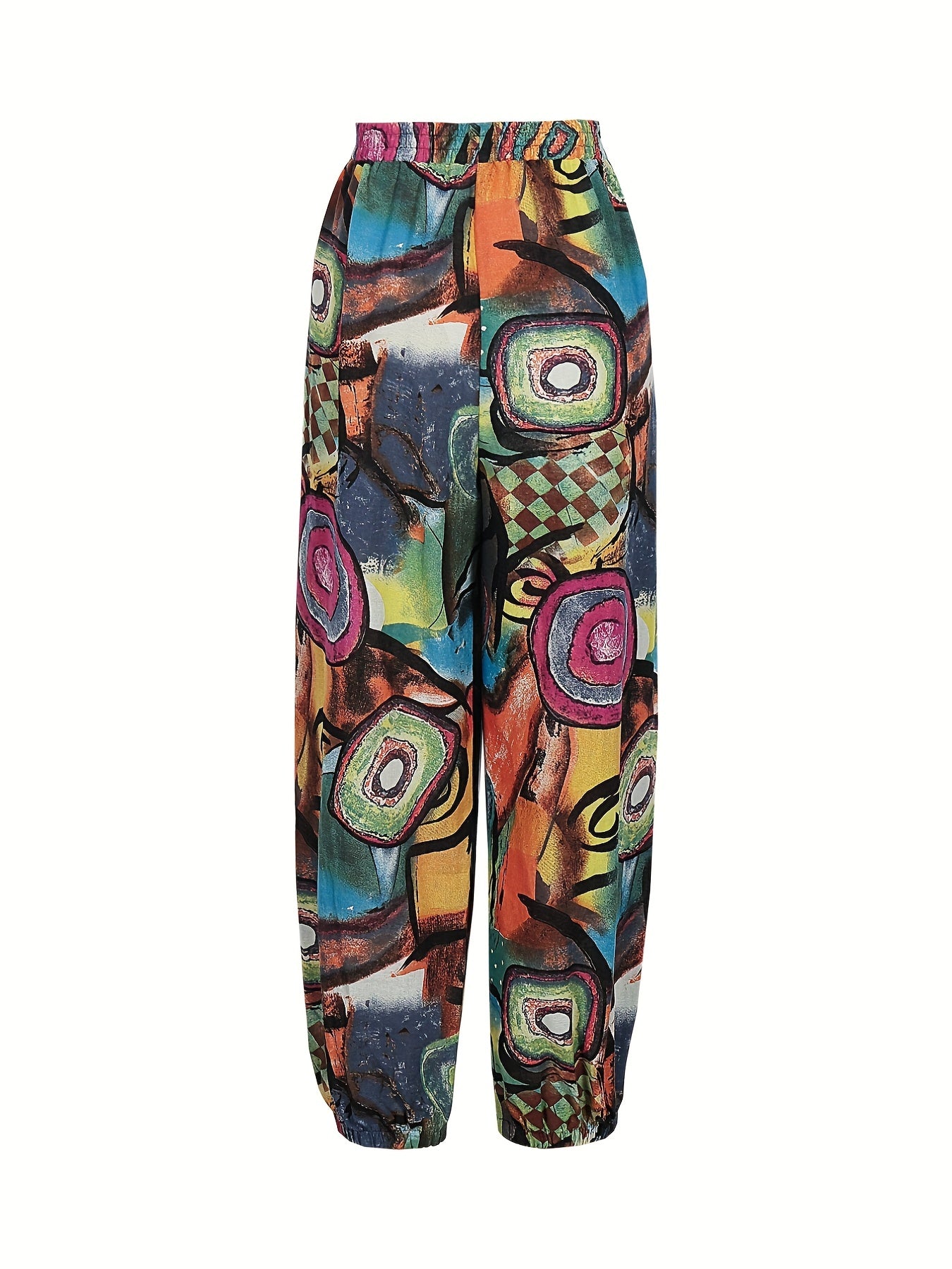  Floral Print Elastic Drawstring High Rise Slight Stretch Carrot Pants