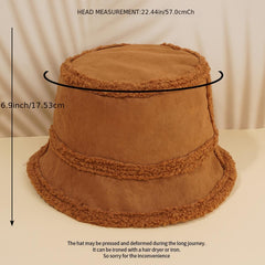 Reversible Suede Lamb Wool Bucket Hat - Unisex Solid Fisherman Hat