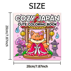 Japanese Anime Coloring Book with Fox in Kimono, Cherry Blossoms & Lanterns
