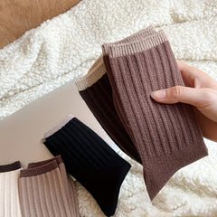 5 Pairs Colorblock Trim Socks Soft Mid Tube Stockings Women's Hosiery