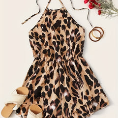 Leopard Print Backless Halter Romper Jumpsuit