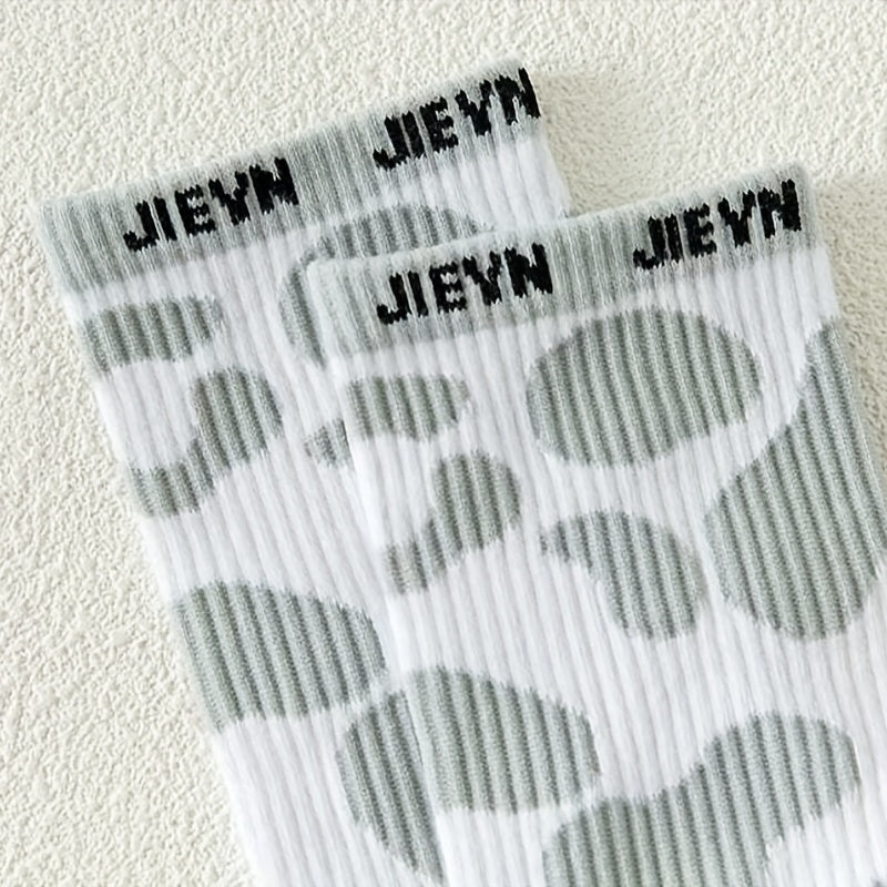 6 Pairs Cow Spot Print Socks Comfy & Breathable Women's Stockings