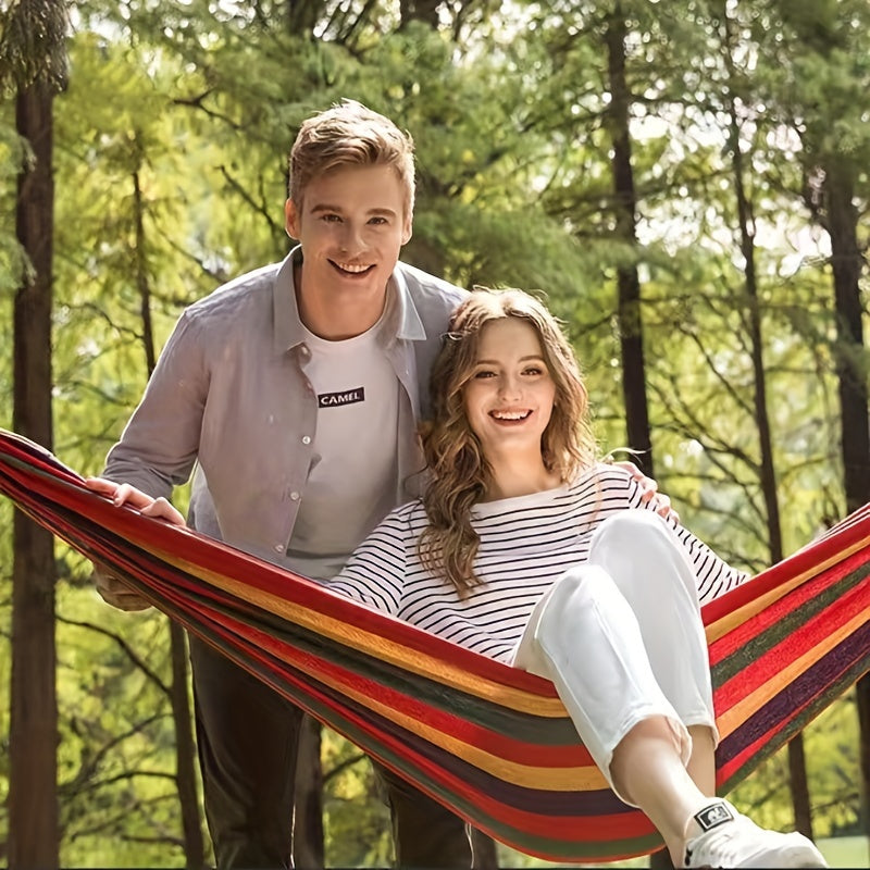 Canvas Hammock Outdoor Leisure Portable Functional Hammocks Stripe Swing