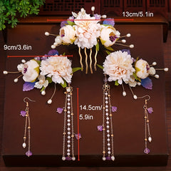 Floral Hair Clip Set Pearl Pendant Accessories