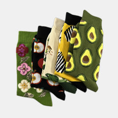 5 Pairs Cute Animal & Fruit Print Mid Tube Socks Women's Stockings