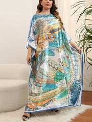  Boho Cover Up Feather Print Bat Sleeve Loose Split Beach