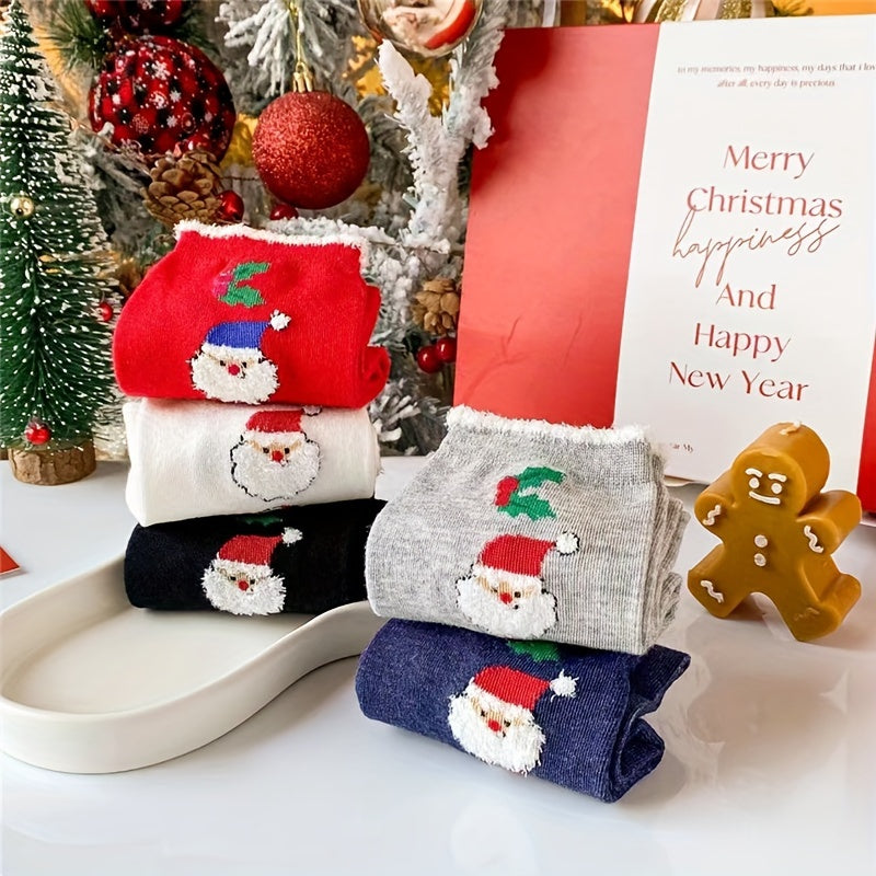 5 Pairs Christmas Print Mid Tube Women's Socks