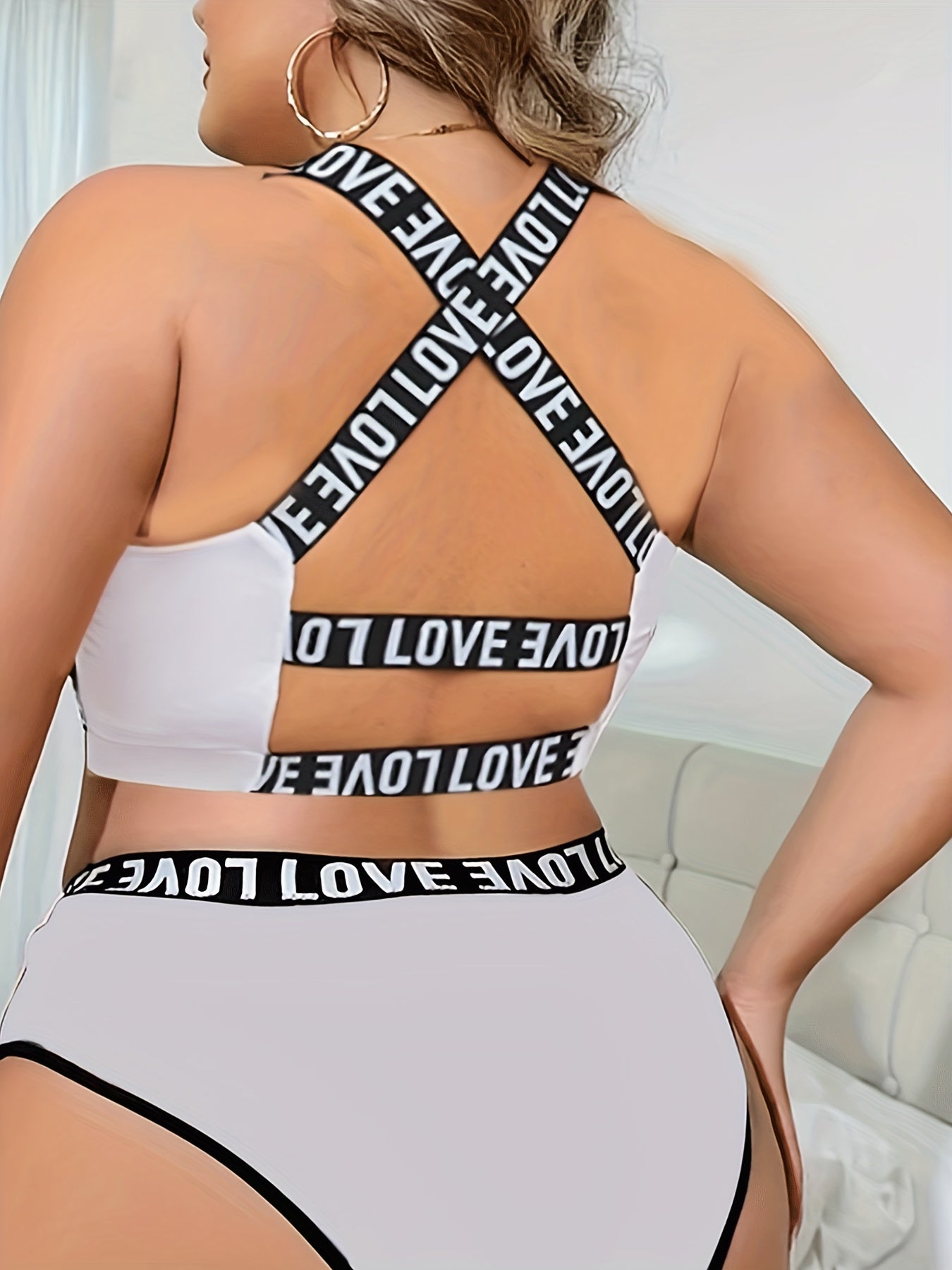  Sports Bra Women's Plus Contrast Letter Tape Criss Cross Back