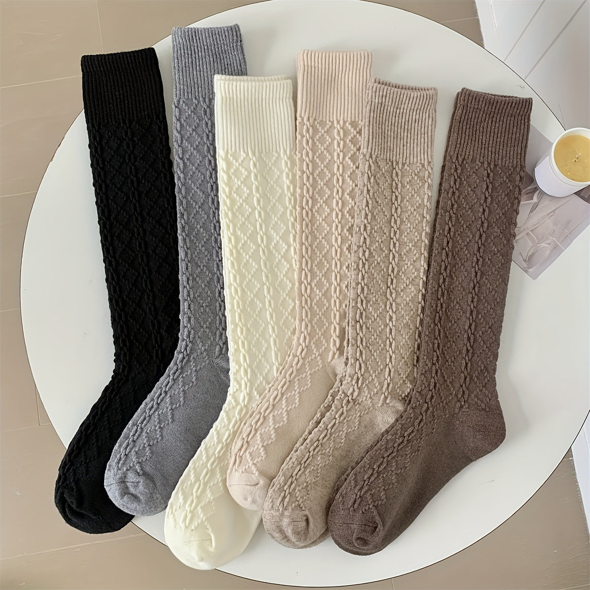 Argyle Textured Calf Socks Knee High Stockings Women's Hosiery