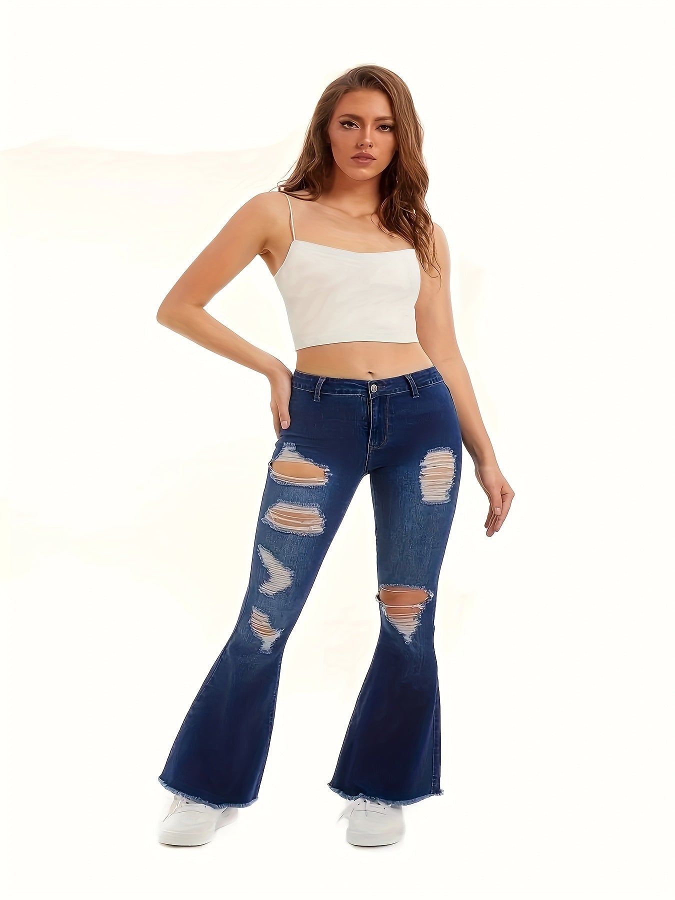  Ripped High Rise High Stretch Flared Leg Jeans