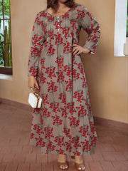  Boho Dress Women's Plus Floral Print Long Sleeve V Neck Dress