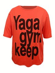  Women's Sports Top - Letter Print Short Sleeve T-Shirt