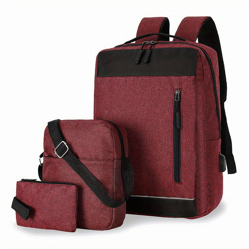 3pcs Large Capacity Backpack Crossbody Bag Clutch Purse Set