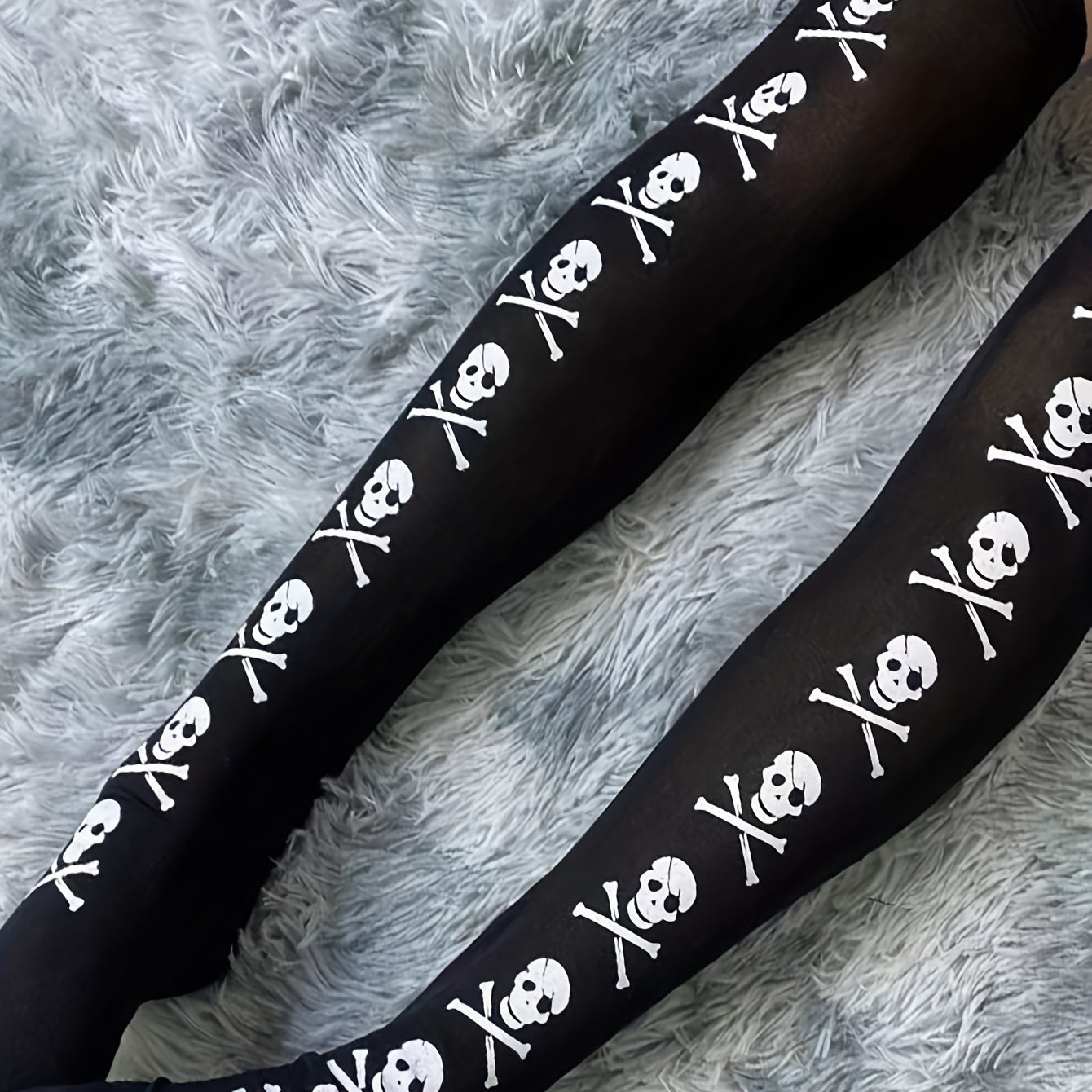 Skull Print Thigh High Socks Halloween Over The Knee Stockings