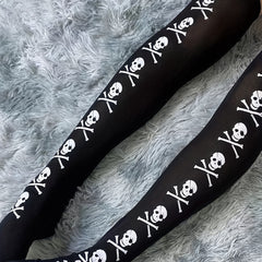 Skull Print Thigh High Socks Halloween Over The Knee Stockings