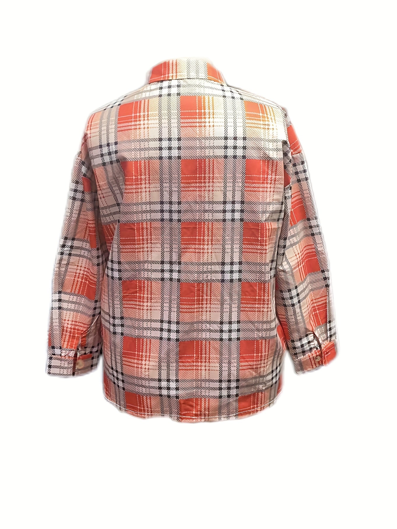  Casual Plaid Print Button Up Long Sleeve Shacket