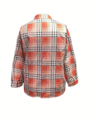  Casual Plaid Print Button Up Long Sleeve Shacket