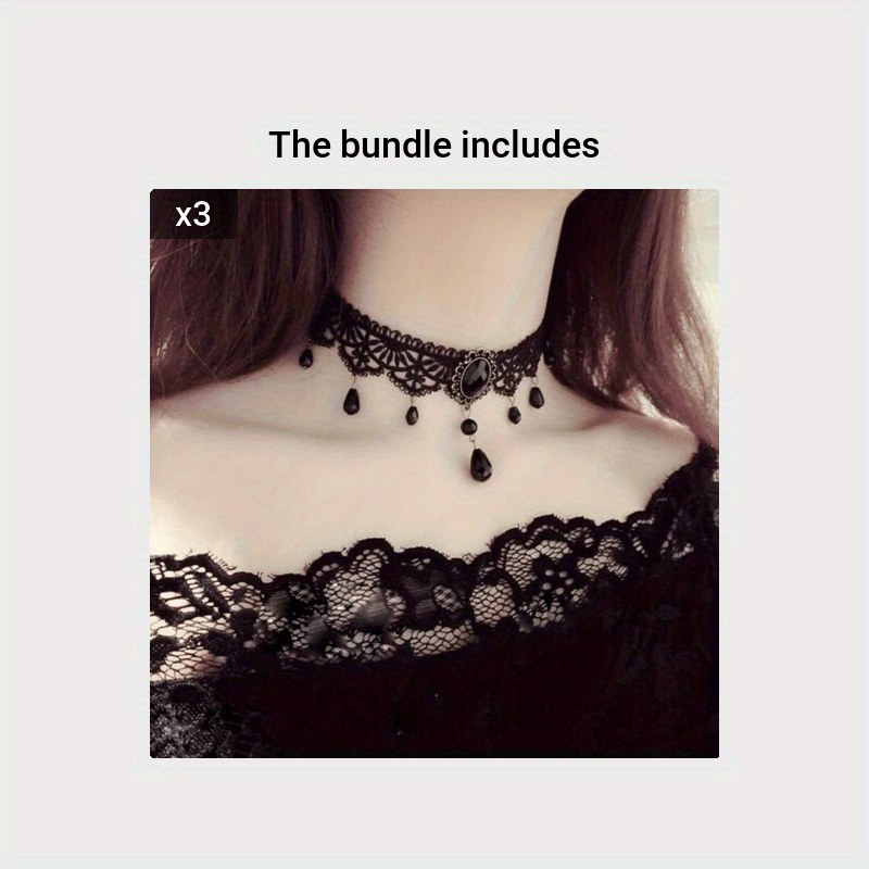 Dark Gothic Crystal Lace Necklace Choker Clavicle Chain